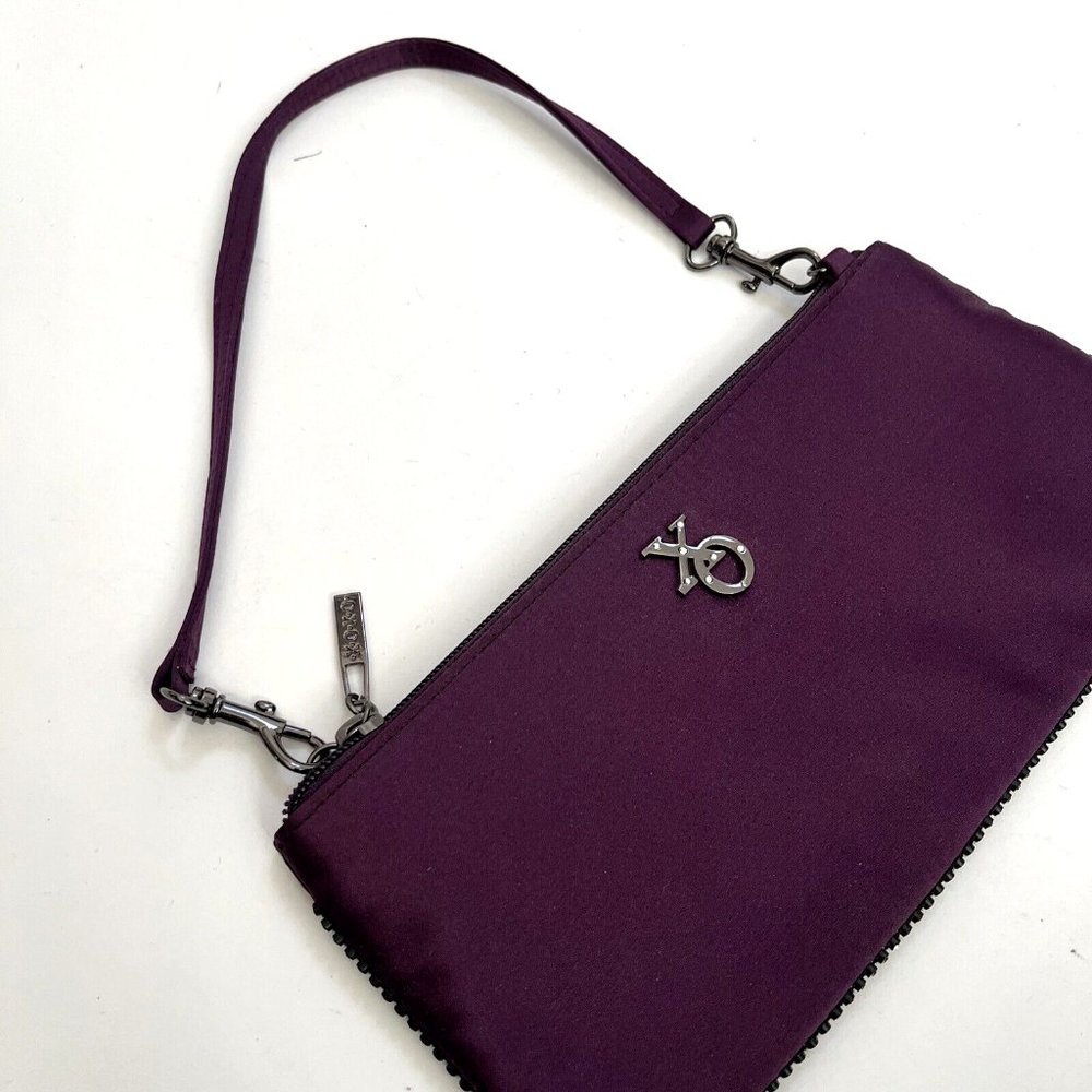 NWOT Original XOXO Small Shoulder Bag Clutch Satin Rhinestones Purple Fabric